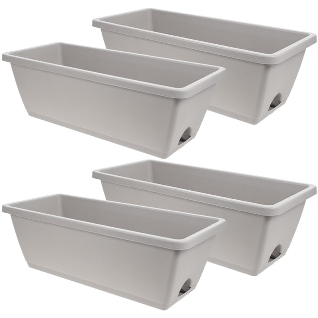 OULII 4 Sets Rectangular Window Flower Box Resin Light Grey Planting Balcony Garden Indoor Outdoor