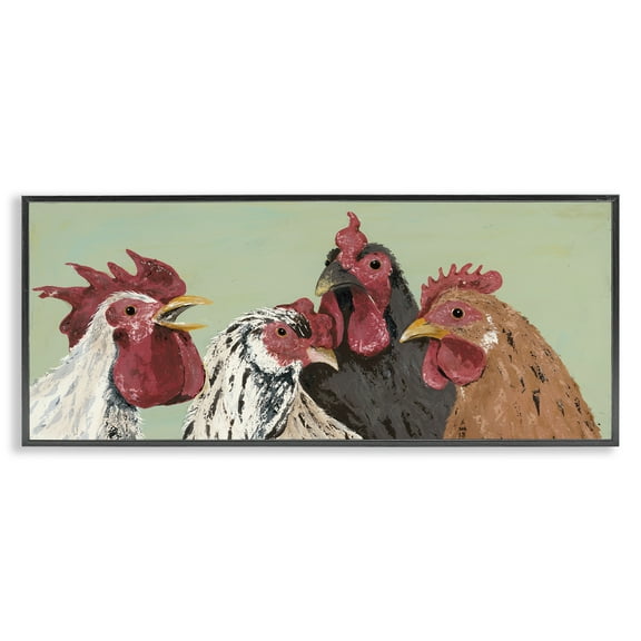 Stupell Industries Four Roosters over Green Animals & Insects Painting Black Framed Art Print Wall Art, 24 x 10