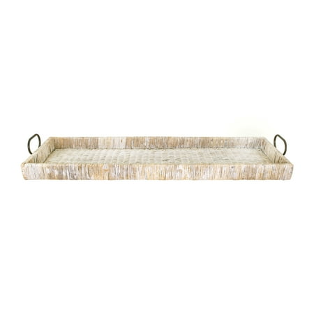 UPC 191009080909 product image for Creative Co-Op Oversize Decorative Rattan Tray with Metal Handles  Whitewash Fin | upcitemdb.com