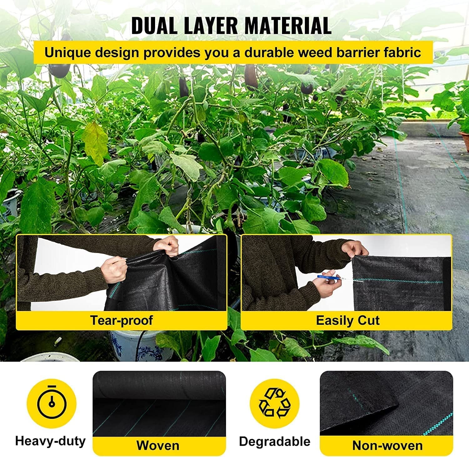 Woven Landscape Fabric 5oz, 5 x 300FT Weed Fabric Barrier, Double Layer, Garden Fabric Weed Barrier, Weed Control Fabric Ground Cover, Gardening Mat for Garden Beds, Landscaping