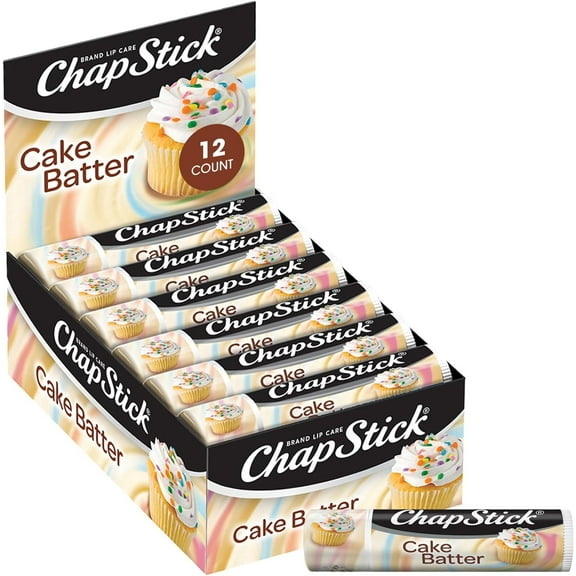 ChapStick Bulk Lip Balm, Cake Batter, 12-Pack – Delicious & Sweet Lip Moisturizer for Dry Lips, Birthday Gifts, Stocking Stuffers, 0.15