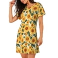 thumbnail image 2 of Disketp Green Leaf Sunflower para Camisón Corto de Manga Corta para Mujeres, Camisón Cómodo con Escote Redondo, Bonito y Confortable, 2 of 6