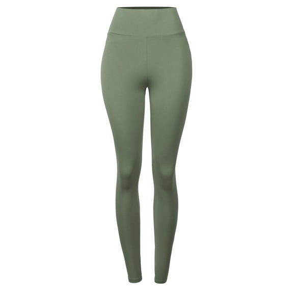 A2Y Women's Cotton Full Length Waistband High Waist Knit Leggings Military Green 3XL