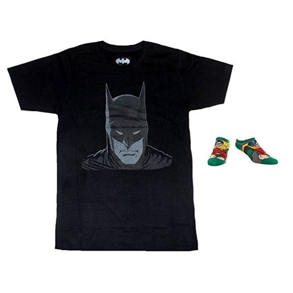 Batman Head Mens' Graphic Tee & Socks - 2 Piece Gift Set (Small)