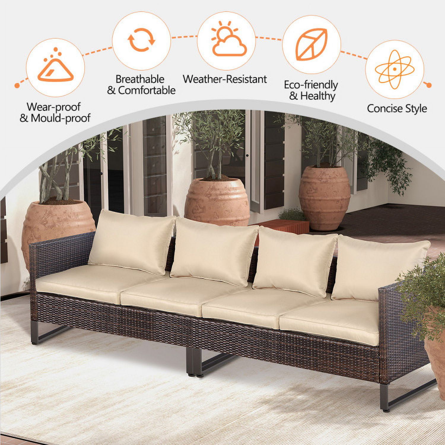 Aimee Lii 2 Pieces Patio Furniture Sofa Set with Cushions and Sofa Clips, Outdoor Deck Furniture, Brown
