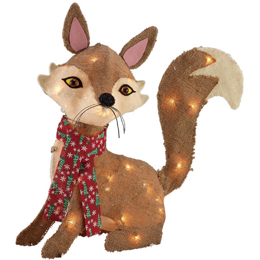 Holiday Time Christmas Decor 24IN BURLAP FOX WITH 35 CLEAR LIGHTS