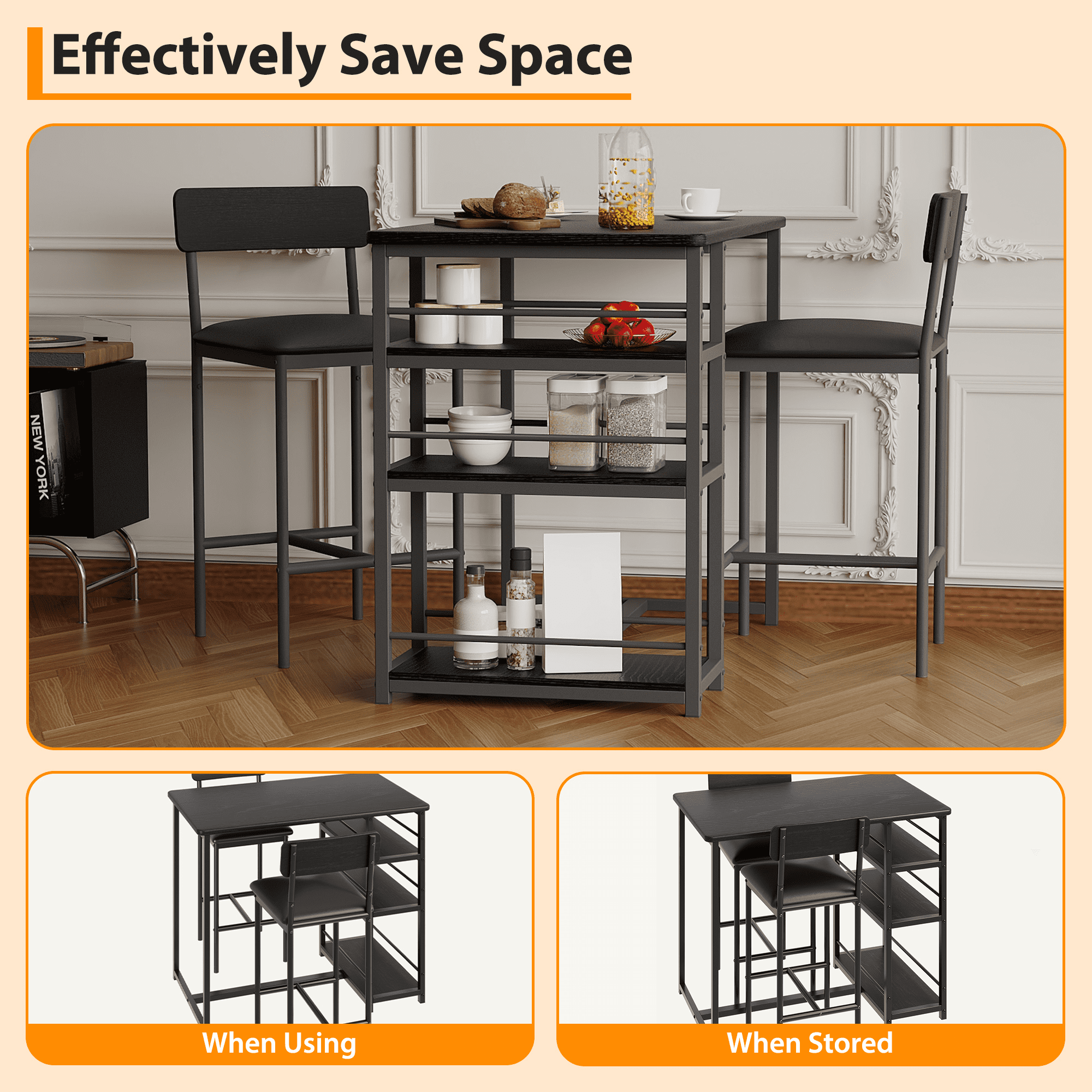 Kitchen Table Set,Dining Table and Chairs for 2,3 Piece Dining Room Table Set with 2 Upholstered Chairs,Bar Dining Table Set for Small Spaces,Apartment,Breakfast,Pub