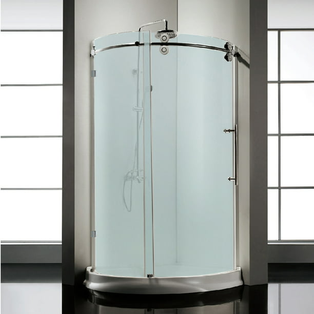 36 In X 79 In Frameless Sliding Frosted Glass Shower Door Enclosure In Chrome With Handle