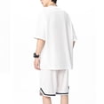 thumbnail image 6 of VBVC Men's 2 Piece Drawstring Basketball Tracksuit,Raglan Sleeve T-Shirt and Striped Hem Shorts Set For Men,White,M-4XL, 6 of 6