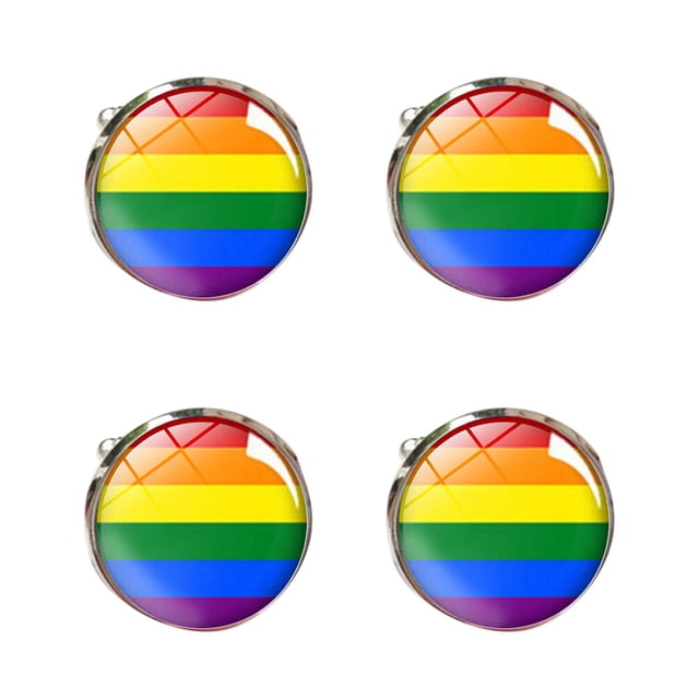 CIMAXIC Chemises Boutons de Manchette 2 Paires Décorations du Mois de la Fierté Arc-en-Ciel Motif Arc-en-Ciel Boutons de Manchette pour Costumes,0.71"X0.67"X0.39 Pouces