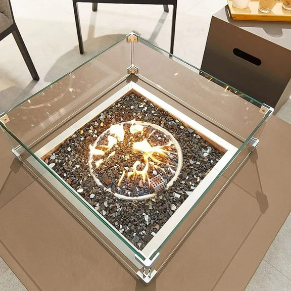 Fire Pit Wind Guard - 17.5 Square Fire Pit Glass Wind Guard with Tempered Glass Panels, Assembly Instructions, and Easy Installation