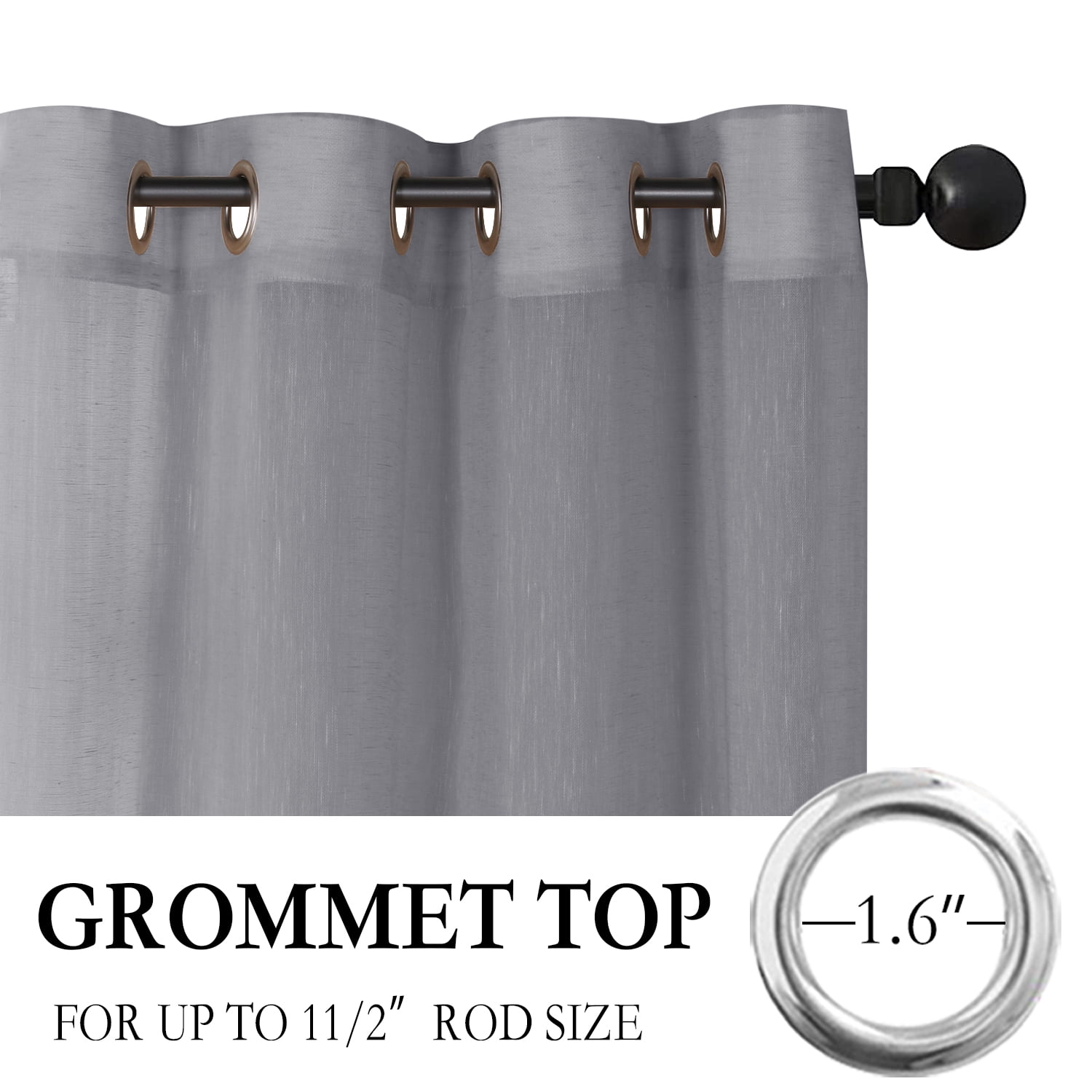 PrimeBeau Semi Sheer Grommet Curtains, Light Filtering Linen Blend, 52 x 84 inch, 2 Panel Set, Dove