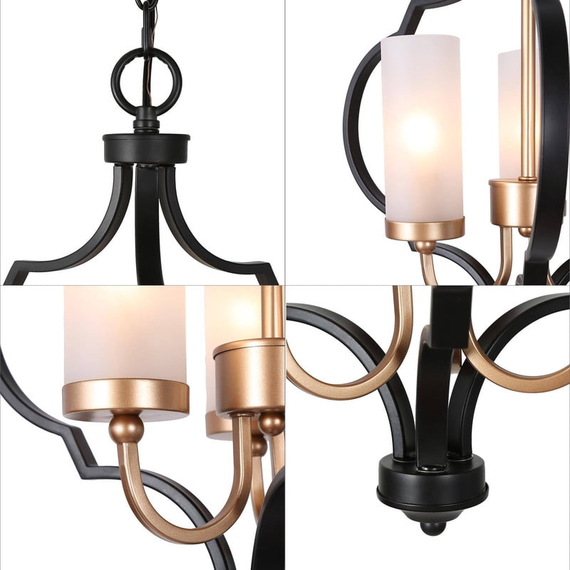 LNC 3-Light Matte Black and Gold with Frosted Glass Shades Globe Transitional Chandelier