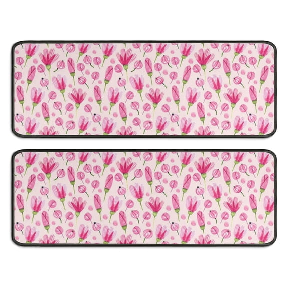 Kitchen Rugs Sets Of 2,Pioneer Flower Floral Print Pattern Anti Fatigue Kitchen Mat Rugs Non Slip Washable,Decorative Kitchen Floor Mats for Kitchen,Sink,Laundry,17"x47" 17"x47"