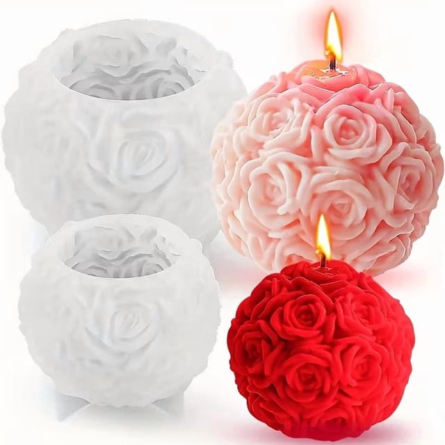 2 moldes de silicona for velas con forma de bola de rosa, adecuados for hacer velas hechas a mano, jabones hechos a mano, decoración del hogar y artesanías de resina.