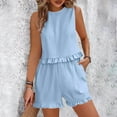 thumbnail image 2 of Feancey Plus Size Cotton Linen Sets for Women Sleeveless Crop Tank Top and Ruffle Shorts Lounge 2 Piece Set Summer Casual Vacation Outfits with Pockets Sky Blue XXL, 2 of 10