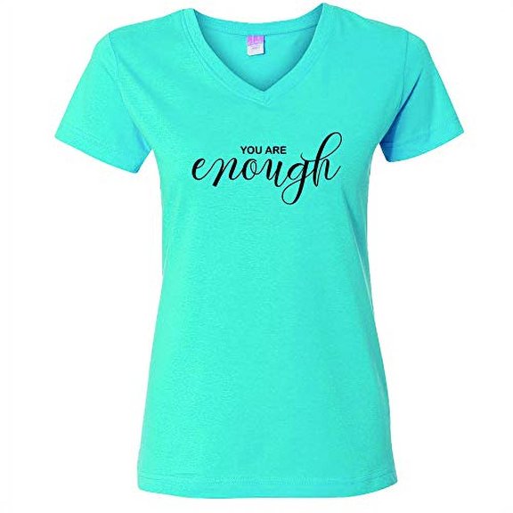 You are Enough Ladies V-Neck Jersey Tee-Aqua-Small