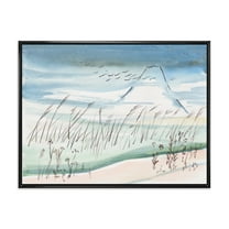 Designart 'Crane Birds Flying Over Snowy Montain' Traditional Framed Canvas Wall Art Print