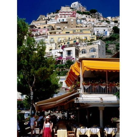 Waterfront Restaurant with Steep Terrace of Houses in Background, Positano, Italy Print Wall Art By Dallas