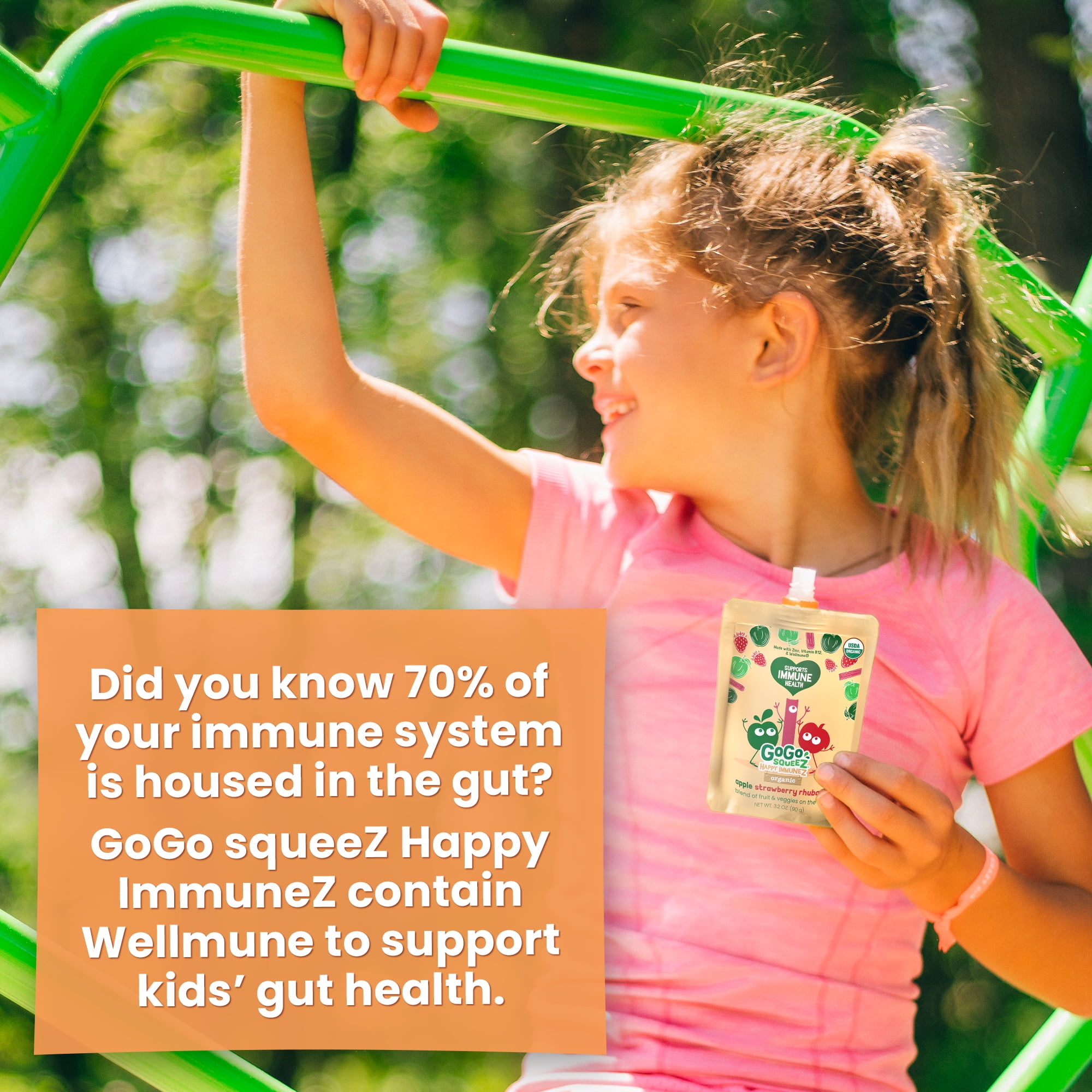 GoGo squeeZ Happy ImmuneZ Apple Strawberry Rhubarb Snack Pouches, 3.2 oz, 10 Pack
