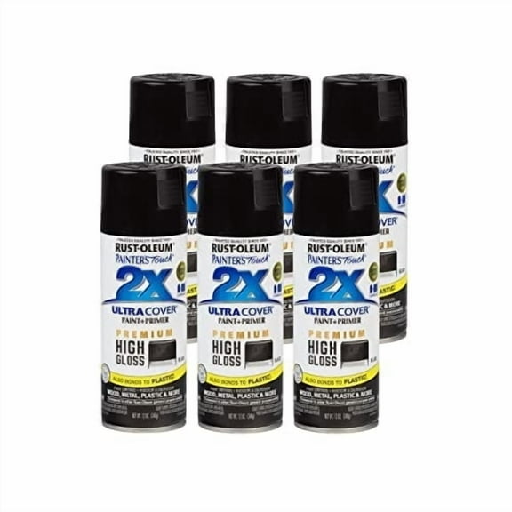 Rust-Oleum 331172-6PK Painter's Touch 2X Ultra Cover, 12 Ounce (Pack of 6), High Gloss Black, 72 Fl Oz