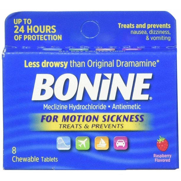 Bonine Meclizine Motion Sickness Treats & Prevent Protection, Rasberry