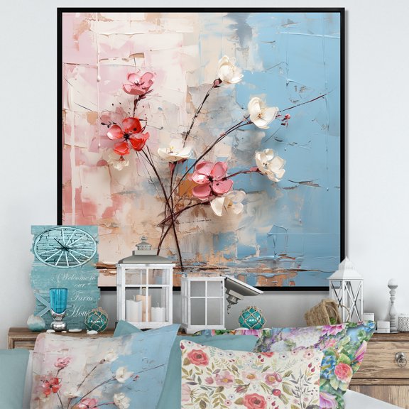 Designart "Whisper of Cherry Blossoms in Spring" Landscapes Framed Wall Art - Traditional White Tree Cherry Blossom Hallway Framed Wall Art Decor