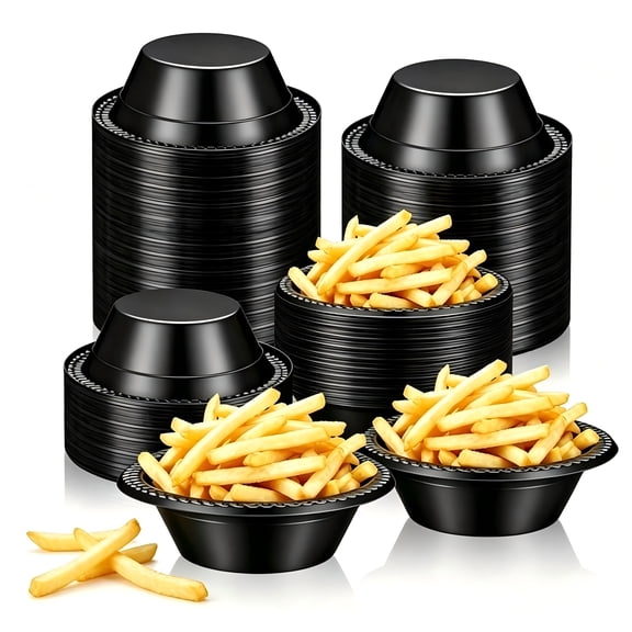 50 Pcs 12oz Black Disposable Plastic bowls Dessert Cups Ice Cream Snack Salad Soup Food Serving Bowls for Party Favor Picnic