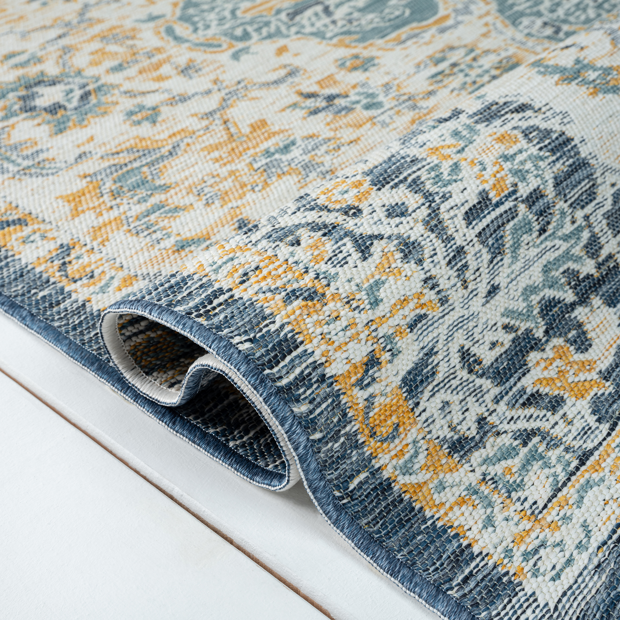 Ox Bay Cara 5'3" x 7' Blue/Orange Medallion Indoor/Outdoor Reversible Area Rug
