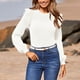 thumbnail image 4 of Suéteres de cuello alto para mujer, otoño e invierno, 2024, elegantes, informales, con mangas abullonadas y volantes, blusa elegante con cuello redondo, suéter ajustado de canalé, 4 of 5