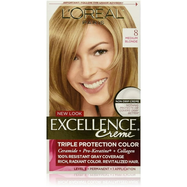 L'Oreal Paris Excellence Creme Permanent Hair Color, 8 Medium Blonde, 1  Each 