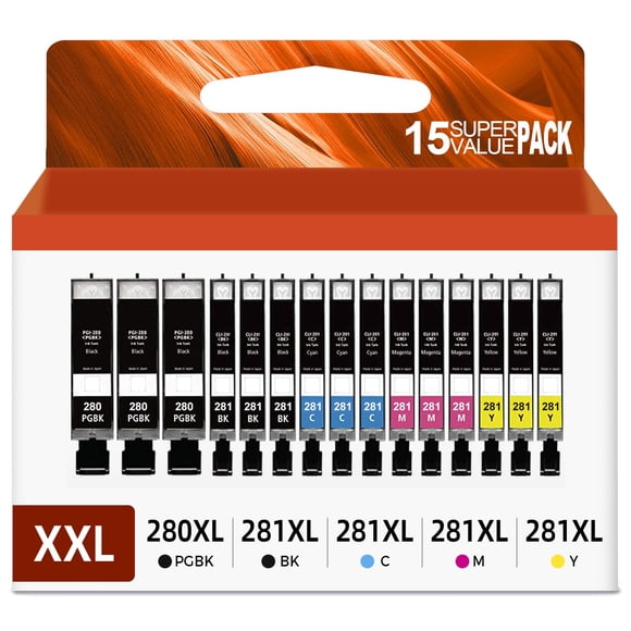 Relcolor Lot de 15 Cartouches d'Encre 280 281 TTG de Remplacement pour Canon PGI 280TTG/281TTG Cartouches 280TG 281TG TR8620a TR8620 TR8520 TR8600 TR7520 TS702a
