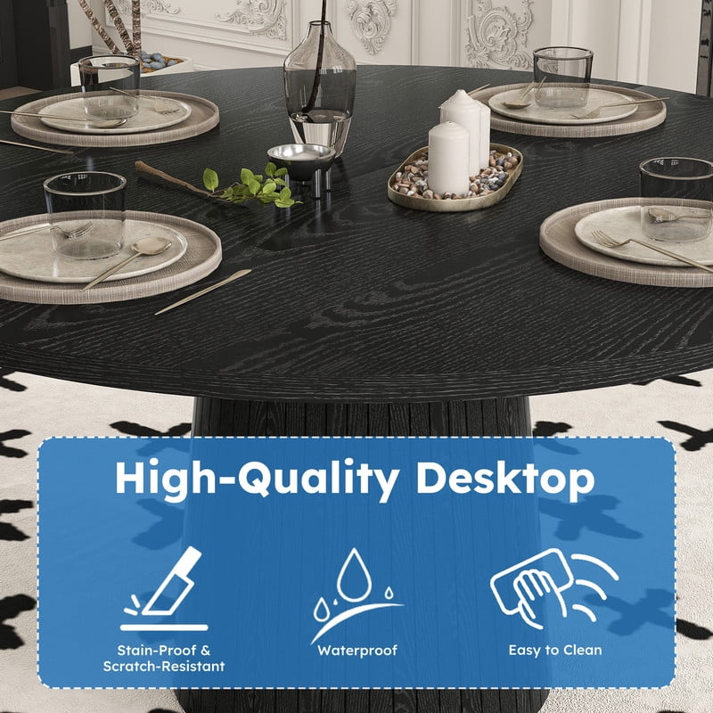 47.2'' Round Large Dining Table for 4, Accent Kitchen Dinner Table with Striped Base, Wood Side Table with Metal Frame
