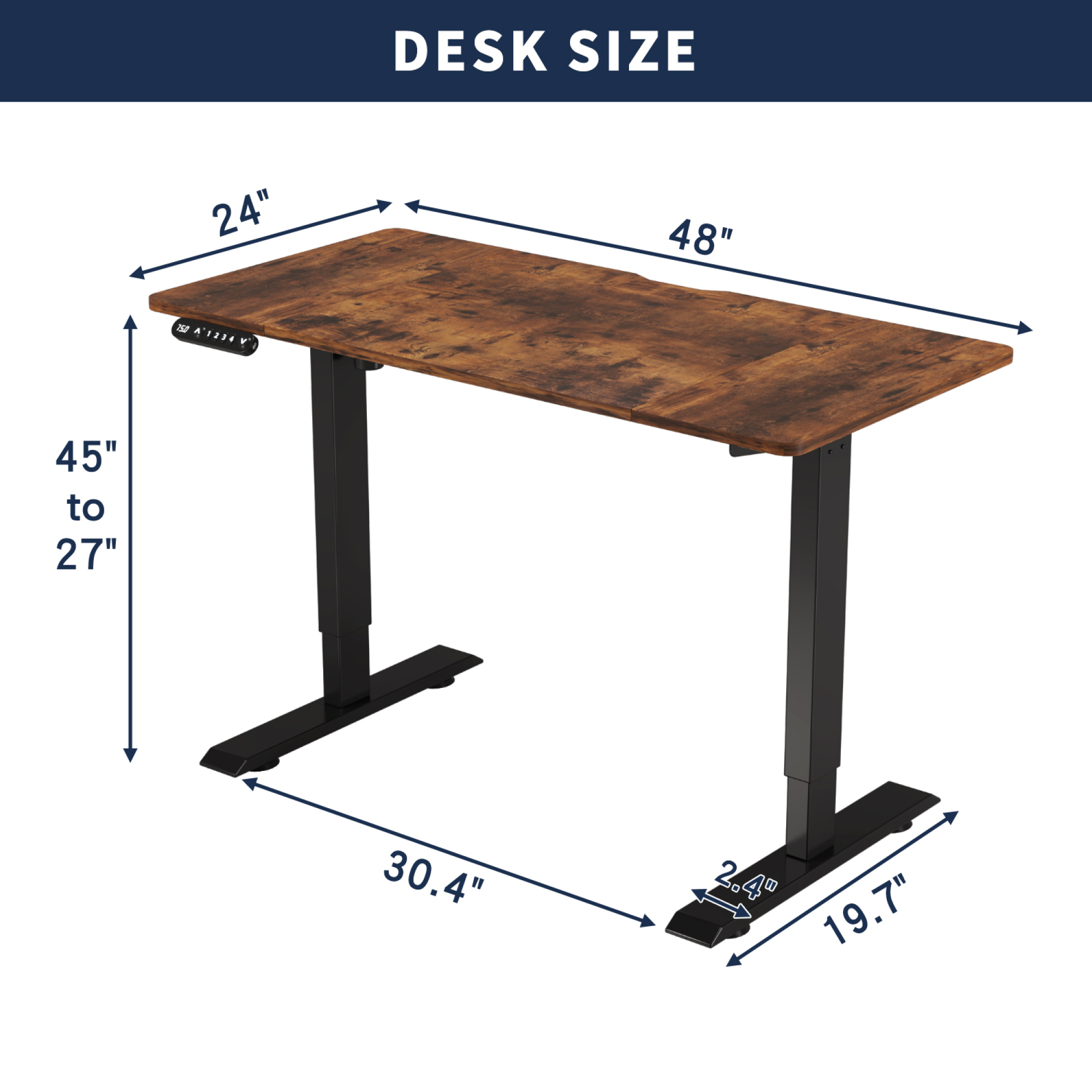 55"W Electric Standing Desk,Home Office Electric Height Adjustable Standing Desk Lifting Range 27~45" Computer Desk for Home Office,Brown