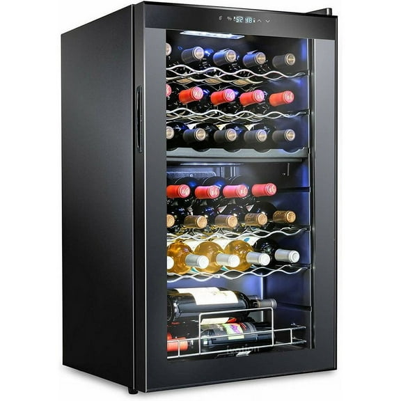 Ivation 33 Bottle Dual Zone Wine Cooler Refrigerator W/Large Freestanding Wine Cellar Glass Door Black