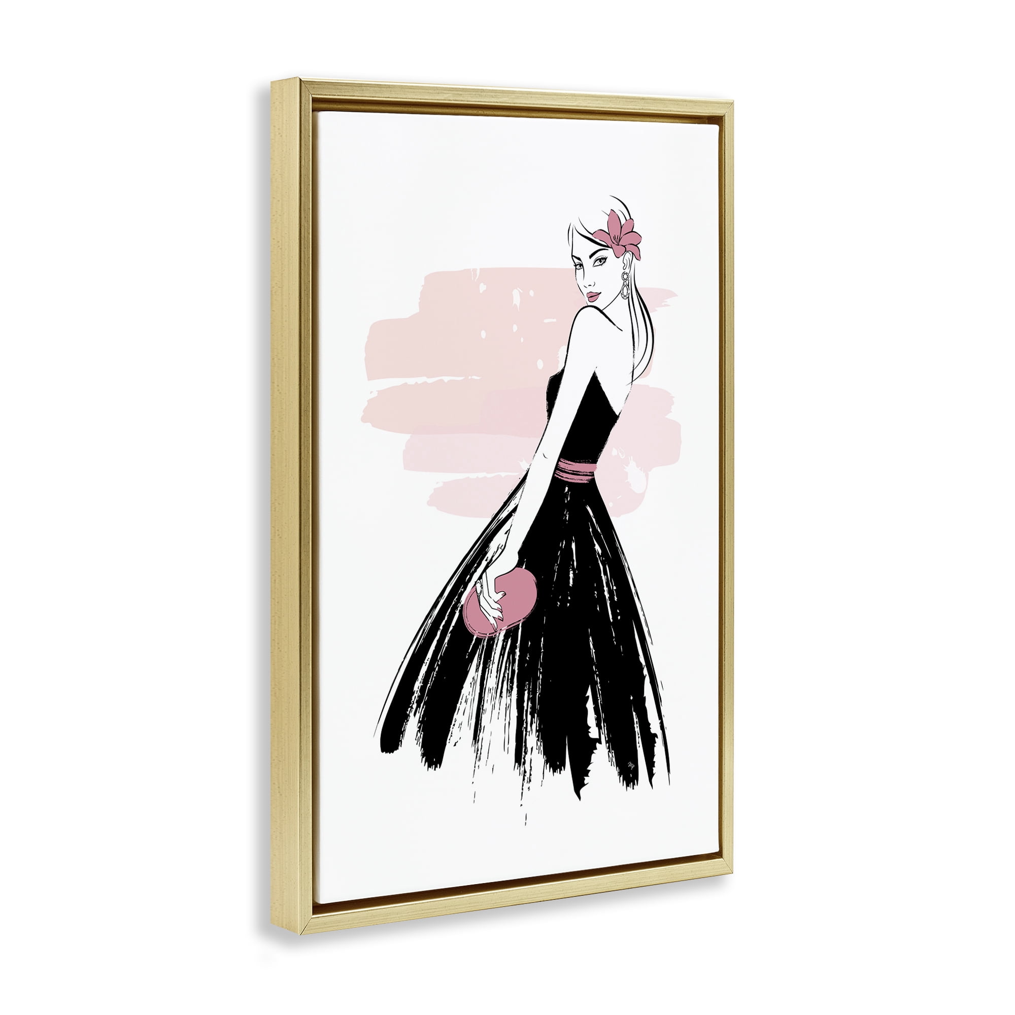 Stupell Industries Senorita in Black Dress Novelty Painting Gold Floater Framed Art Print Wall Art, 17 x 25