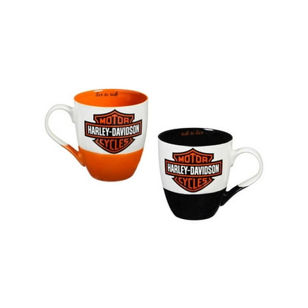 Java Blue Cup Harley-Davidson Two Ceramic Cups O'Java Gift Set, 18 oz. Black & Orange 3MCF4900, Harley Davidson ()