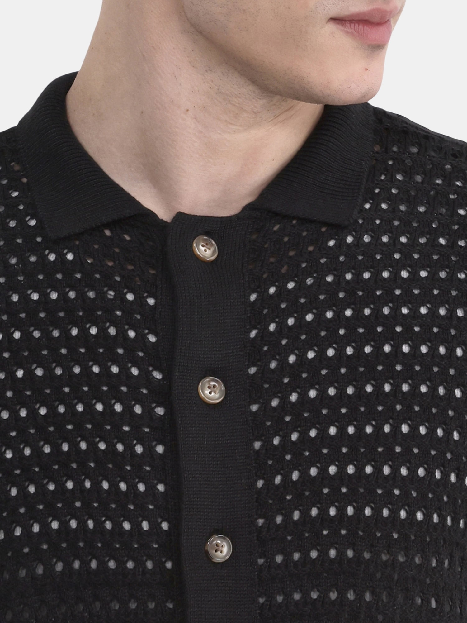No Boundaries Men's & Big Men's Sweater Knit Polo Mesh Button Front Short Sleeve Shirt, Sizes XS-5XL