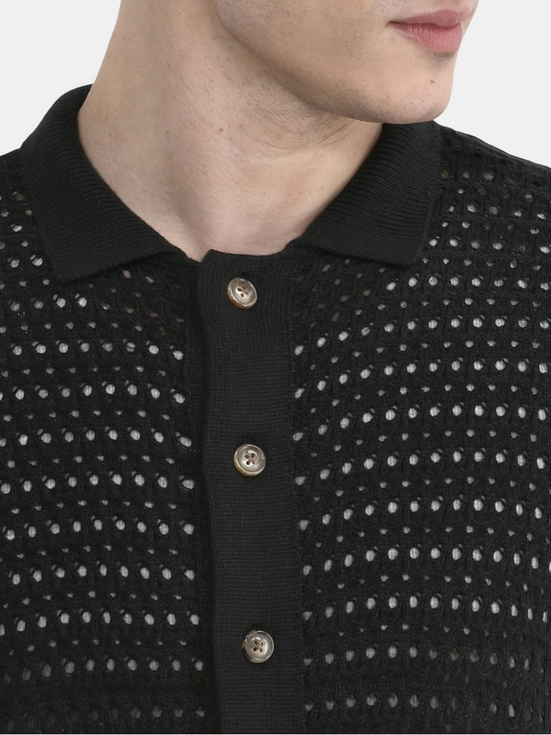 Button Down Knit Polo Mサイズ Men's Geometric Stitch Button-Through Sweater Polo | Men's