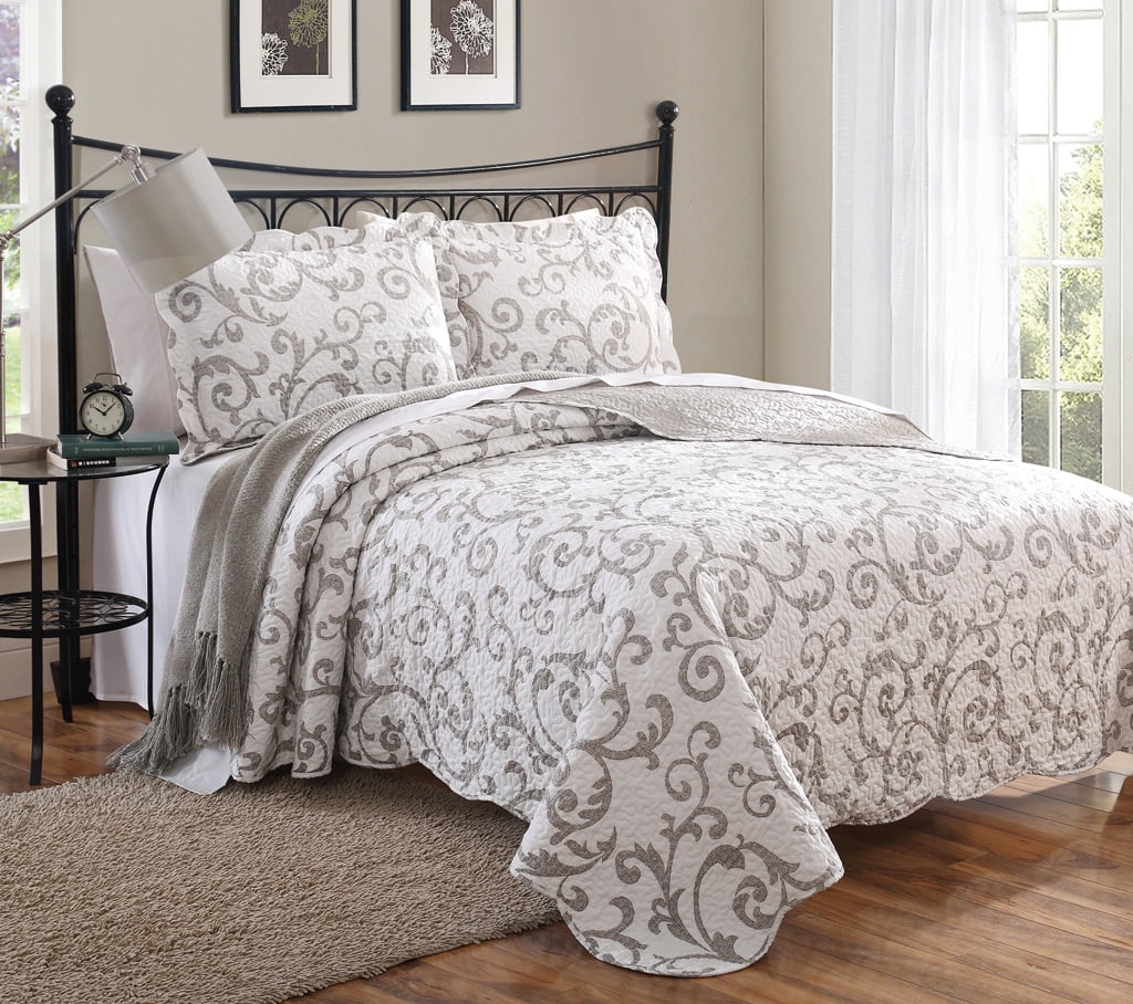 3 piece loreal blue scroll quilt set walmart com