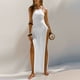 thumbnail image 1 of TaTaai Women's Halter Neck Sleeveless Knit Maxi Dress Solid High Slit Long Dress Soft Breathable Beach Cover Up Dress for Summer Vacation Events Gift, 1 of 5