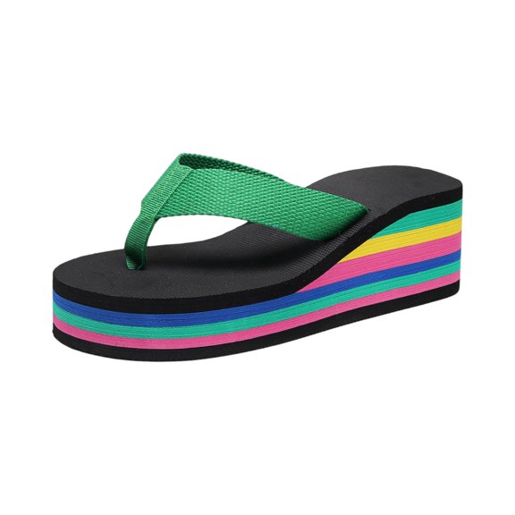 Domuza Womens Platform Flip Flops 2026 Summer Indoor Outdoor House Slippers Lightweight Sandals for Wide Feet Green 6.5（EU-37）