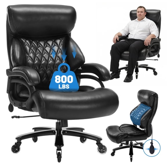 Qusaphy Big and Tall Office Chair, PU Leather Executive Chair, 600 lbs 8-Hour Heavy-Duty Design with Adjustable Lumbar Support, Suitable for Shag Carpets