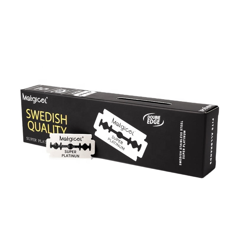 Swedish Quality Matgicol Supper Platinum Double Edge Razor Blades - 100 Pcs Safety Blades for Shaving - Platinum Japanese Stainless Steel Double Razor Shaving Blades , Precise and Clean Shave 1 Pack