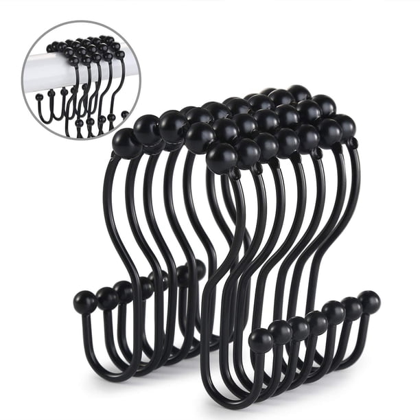 Ganchos para cortina de ducha, 12 anillos para cortina de ducha, rodillo de acero inoxidable, resistente al óxido, ganchos de ducha dobles anticaídas deslizantes para cortinas de baño, cortinas de duc Namotu DLM552