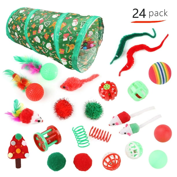 Juguetes interactivos para gatos pequeños, adecuados para gatos de interior, incluyendo túnel para gatos y set de Santa Claus.