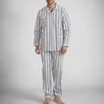 thumbnail image 2 of Wyobmus Men's Cotton Pajamas Set Striped Button Up Patient Care Gown Long Sleeve Turndown Collar Pajama Sets Size S-3XL D-Gray, 2 of 3