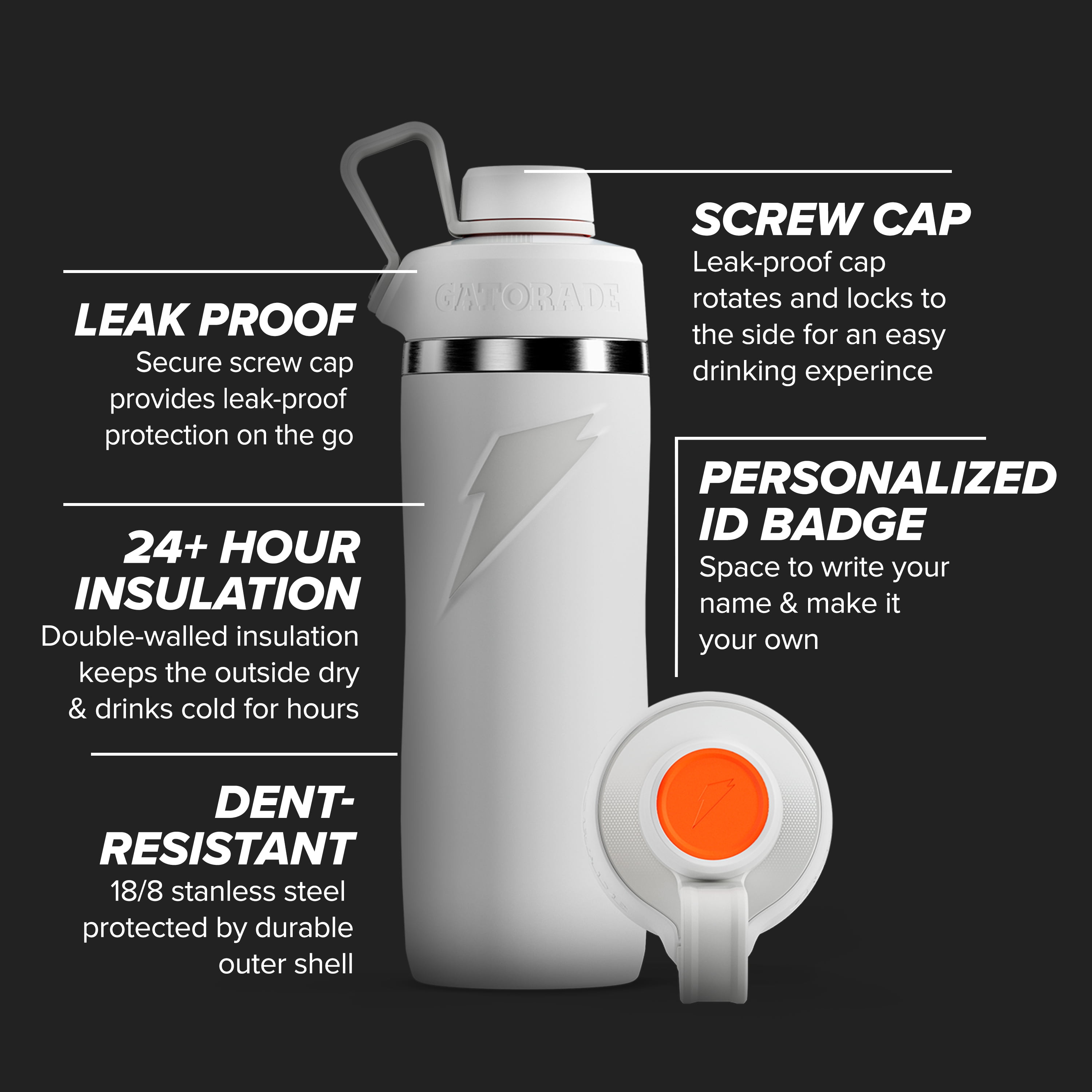 Gatorade 'Overtime' 22oz Stainless Steel Water Bottle, Twist Cap, Blue