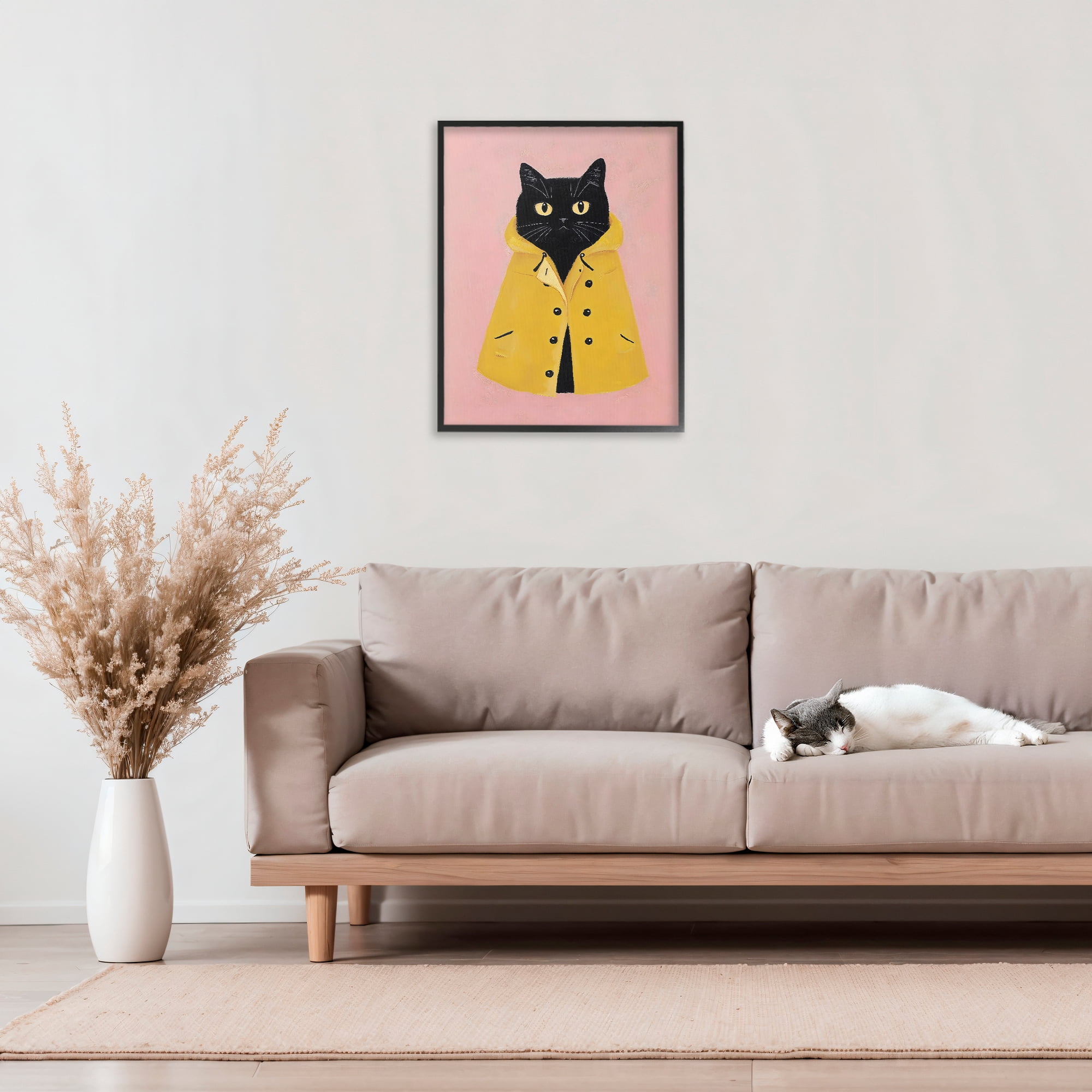 Stupell Industries Black Cat in Yellow Raincoat Black Framed Giclee Art, design by The Prints Vibe