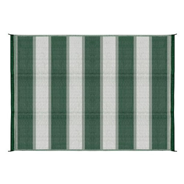 Camco 6' x 9' Reversible RV Outdoor Mat, Camping Mat, Green Stripe